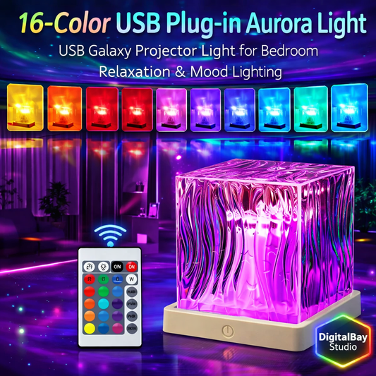 Aurora Ocean Wave Projector Light – 16 Color RGB Rotating Night Lamp, USB Galaxy Star Projector for Bedroom Relaxation & Home Decor