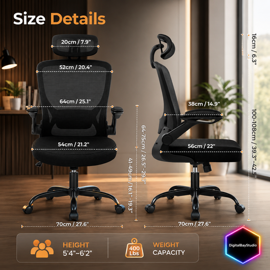 Executive Ergonomic Desk Chair – Big & Tall High Back Office Chair with Headrest, Lumbar Support & Breathable Mesh, Black