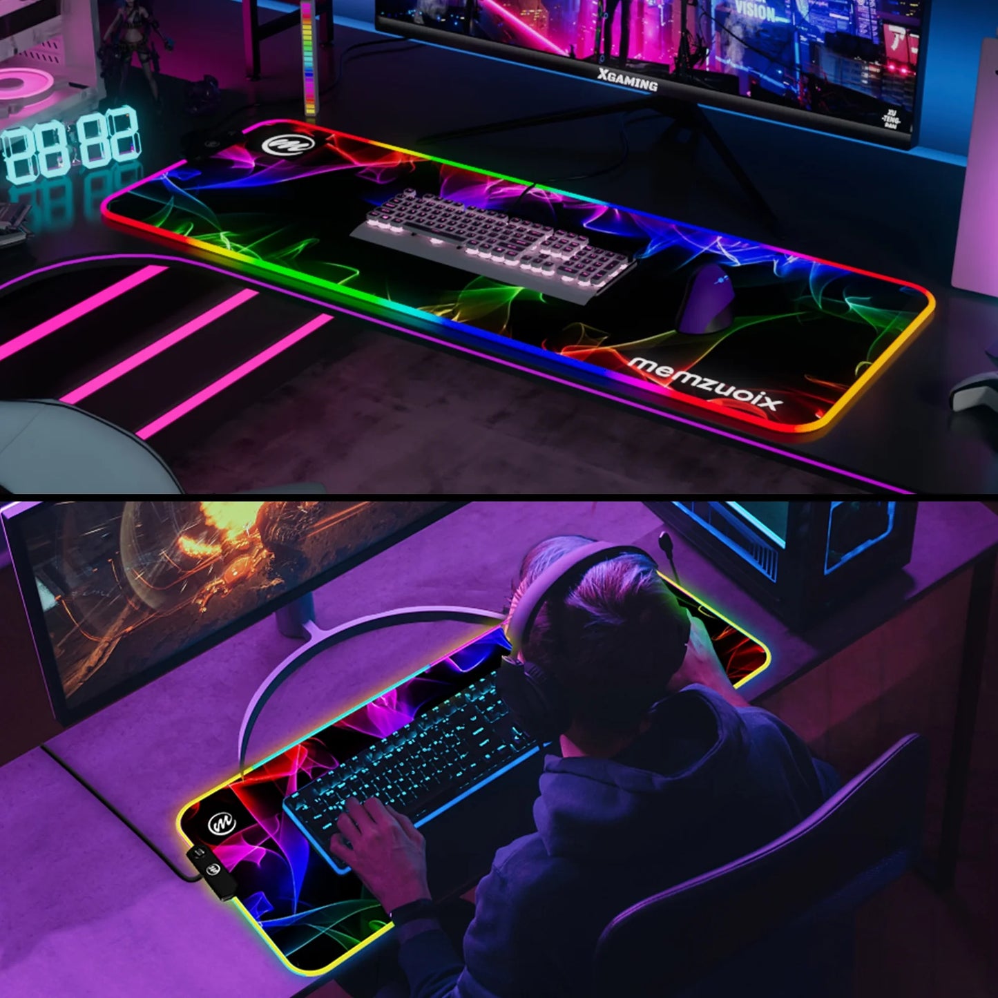 RGB Glow Gaming Mouse Pad XXL – 31.5 x 11.8 Inch LED Desk Mat with 12 Lighting Effects & Waterproof Surface