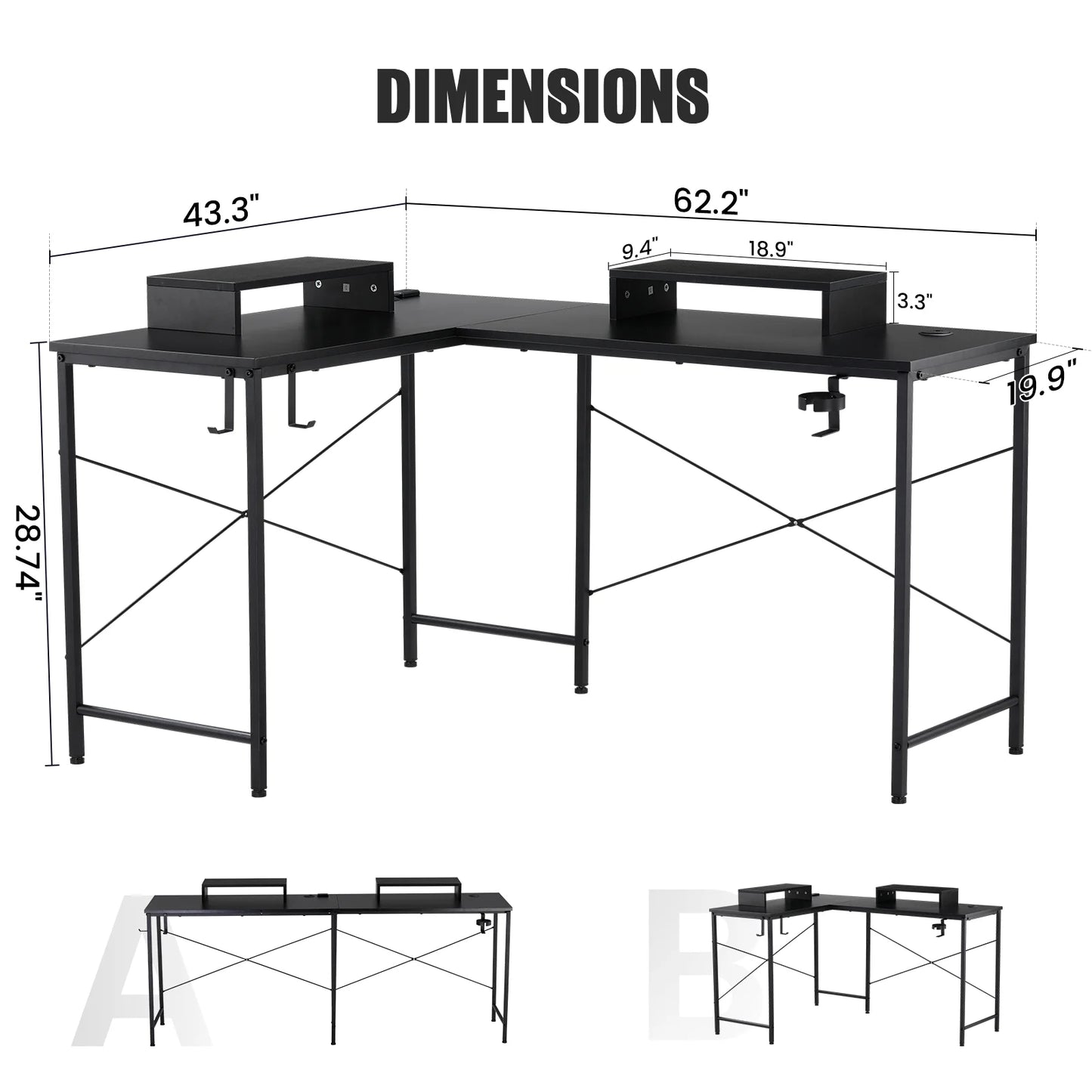 RGB LED L-Shaped Gaming Desk – Corner Computer Workstation with Storage Shelves for Ultimate Gaming Setup