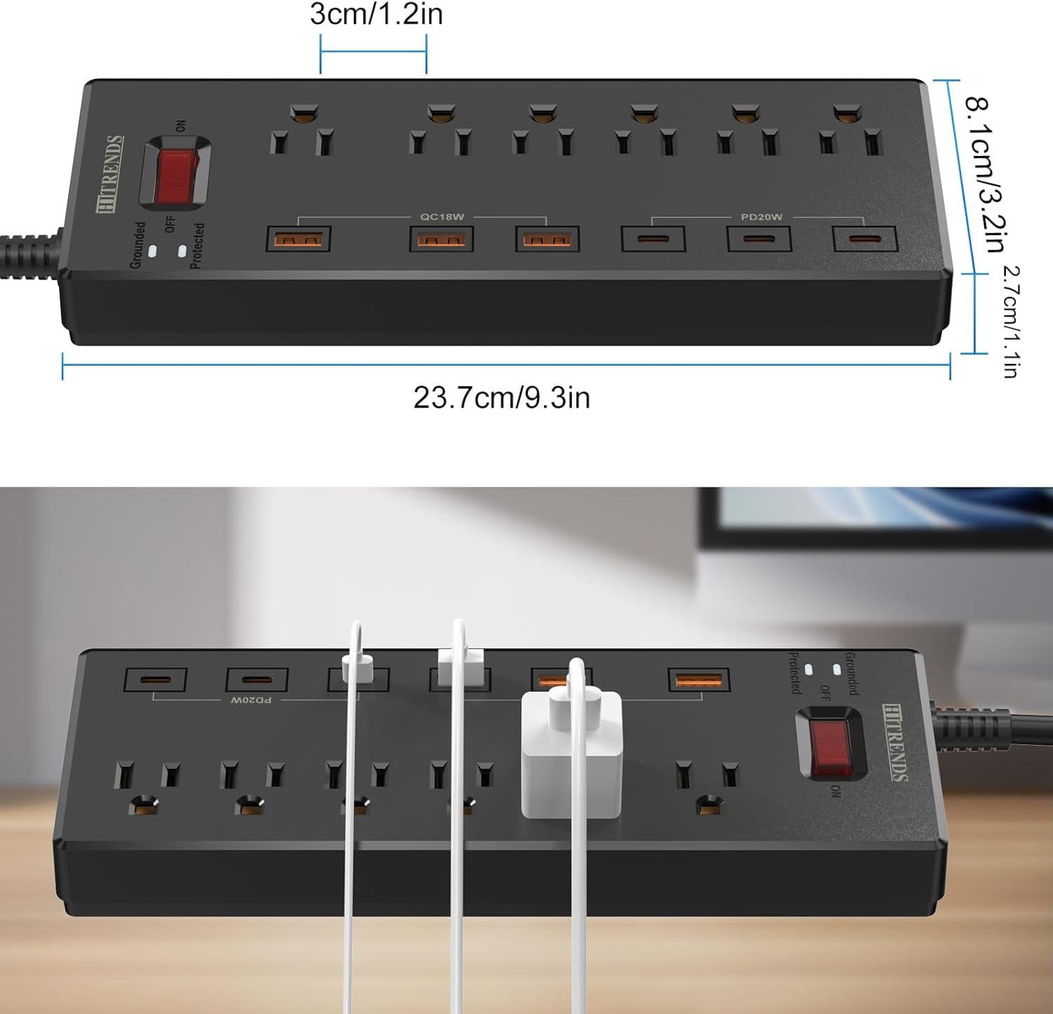 Surge Protector Power Strip – 6 AC Outlets, 6 USB Ports (USB-C + USB-A), 20W Fast Charging, 6FT Cord