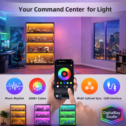 RGB LED Illuminated Display Cabinet - 4 Tier Glass Showcase For Collectibles,Figures, and Memorabilia | Modern Curio Storage Cabinet