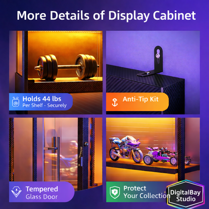 RGB LED Illuminated Display Cabinet - 4 Tier Glass Showcase For Collectibles,Figures, and Memorabilia | Modern Curio Storage Cabinet