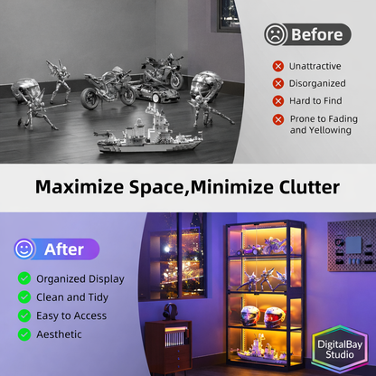 RGB LED Illuminated Display Cabinet - 4 Tier Glass Showcase For Collectibles,Figures, and Memorabilia | Modern Curio Storage Cabinet