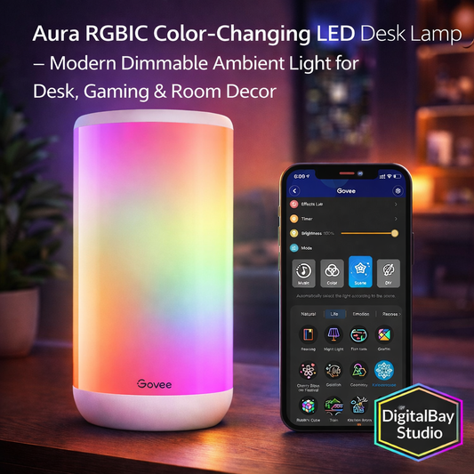 Aura RGBIC Color-Changing LED Desk Lamp – Modern Dimmable Ambient Light for Desk, Gaming & Room Decor