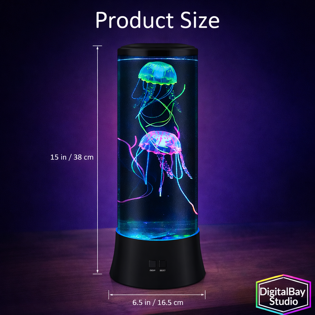 Magic 15" Jellyfish LED Lamp – Color Changing Aquarium Mood Light with Floating Jellyfish, Relaxing Night Light for Bedroom, Gaming Room & Desk
