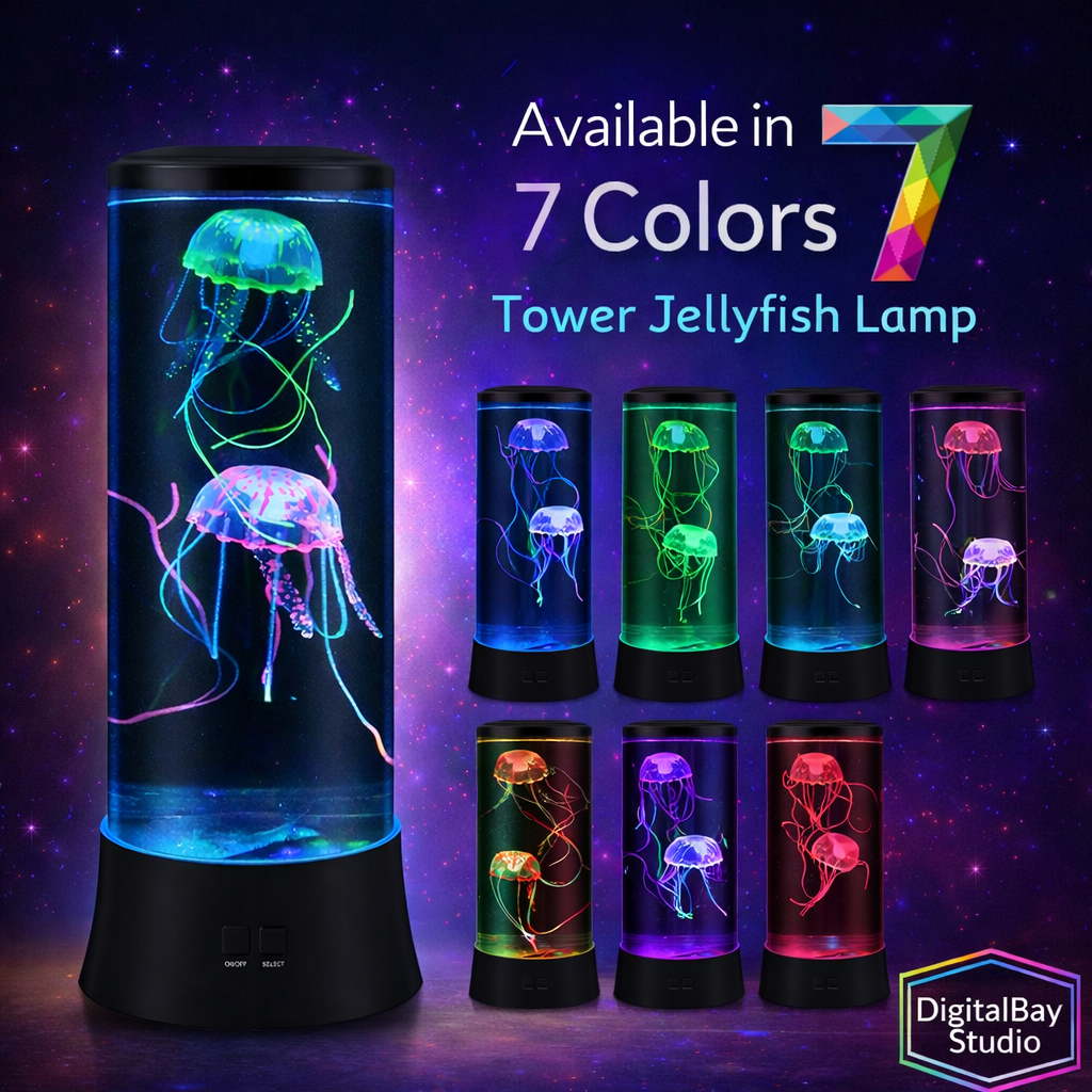 Magic 15" Jellyfish LED Lamp – Color Changing Aquarium Mood Light with Floating Jellyfish, Relaxing Night Light for Bedroom, Gaming Room & Desk