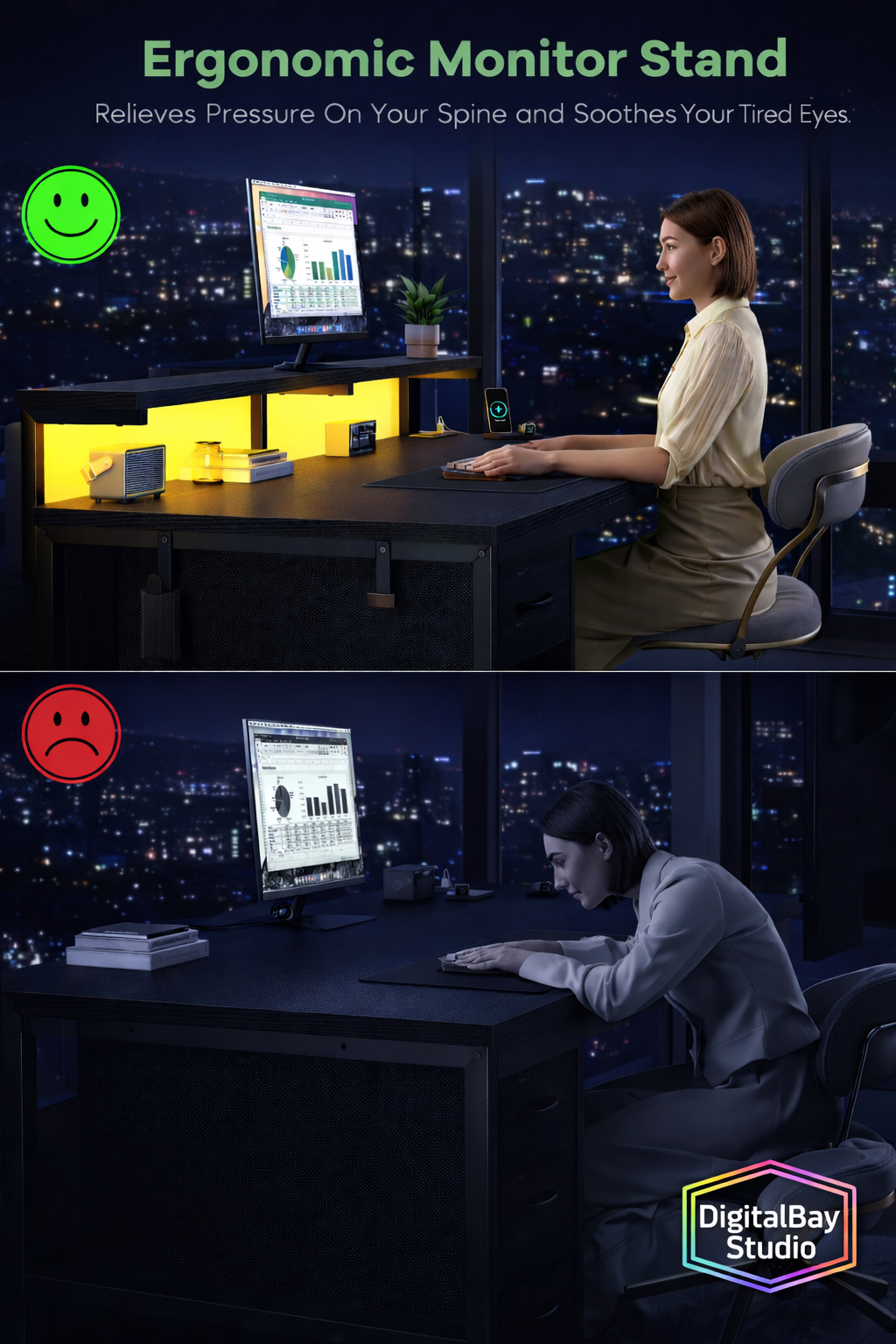 LED RGB Desk with Charging Station, Drawer & Monitor Stand – Modern Computer Desk for Gaming & Home Office