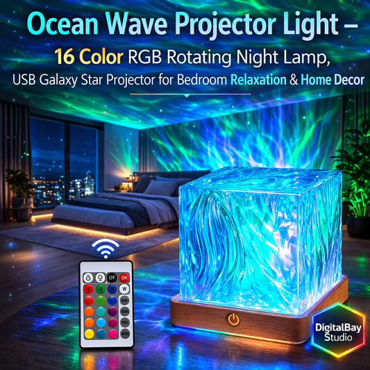 Aurora Ocean Wave Projector Light – 16 Color RGB Rotating Night Lamp, USB Galaxy Star Projector for Bedroom Relaxation & Home Decor