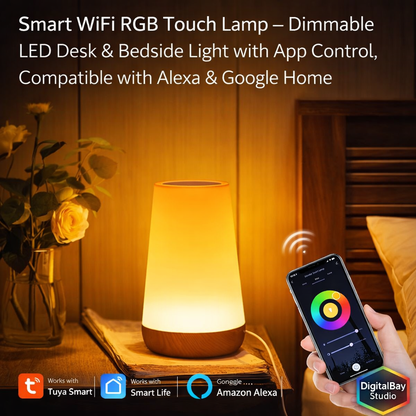 Smart WiFi RGB Touch Lamp – Dimmable LED Desk & Bedside Light with App Control, Compatible with Alexa & Google Home