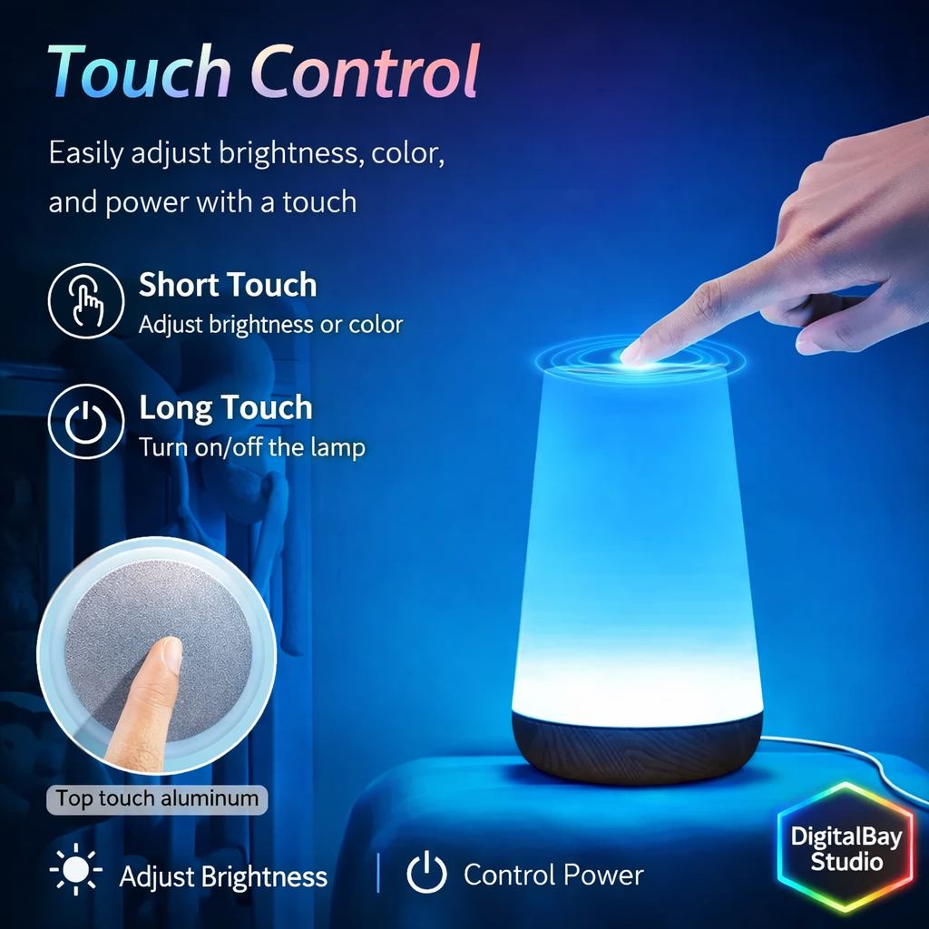 Smart WiFi RGB Touch Lamp – Dimmable LED Desk & Bedside Light with App Control, Compatible with Alexa & Google Home