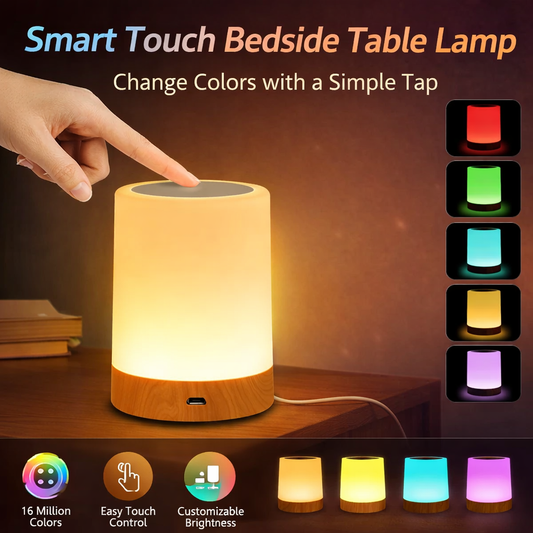 Rechargeable RGB Touch Table Lamp – 16 Color Dimmable LED Bedside Night Light for Bedroom, Dining Table & Home Decor