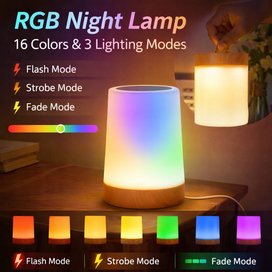 Rechargeable RGB Touch Table Lamp – 16 Color Dimmable LED Bedside Night Light for Bedroom, Dining Table & Home Decor