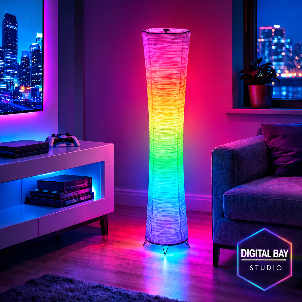 Modern RGB Smart Floor Lamp with Remote Control – Color Changing LED Ambient Paper Lamp for Living Room, Bedroom & Gaming Setup