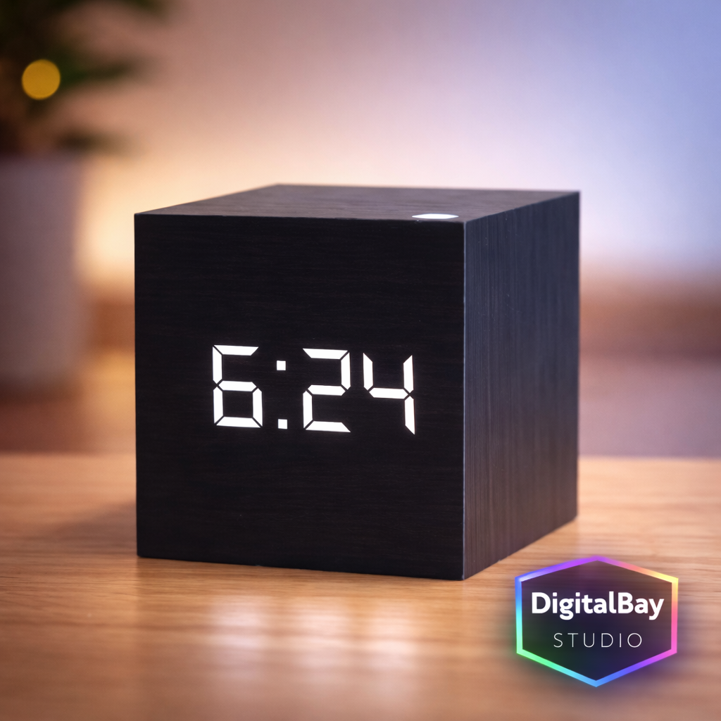 Smart Wood LED Alarm Clock – Voice Activated Digital Desk Clock with Snooze, Bright Display & Modern Minimalist Design
