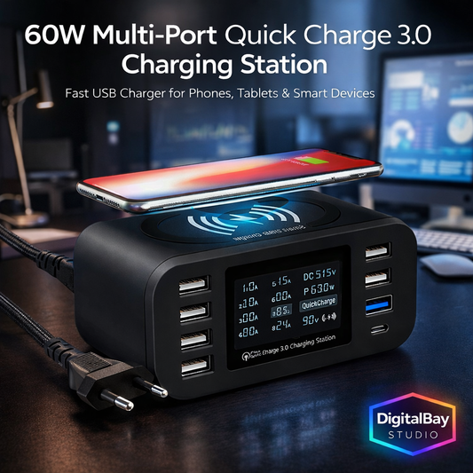 60W Multi-Port Quick Charge 3.0 Charging Station – Fast USB Charger for Phones, Tablets & Smart Devices