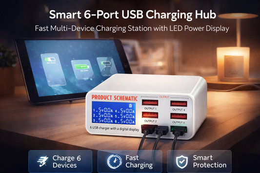 Smart 6-Port USB Charging Hub – Fast Multi-Device Charging Station with LED Power Display