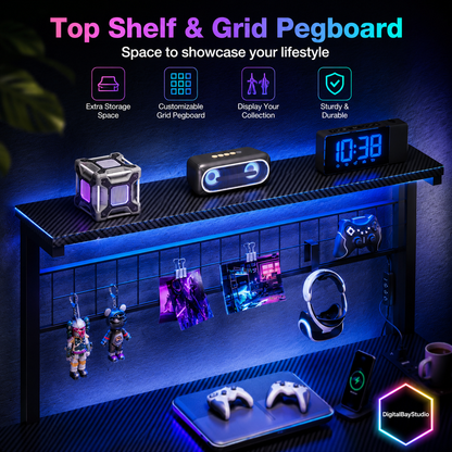 43” Corner Gaming Desk with LED Lights & Power Outlets – L Shaped Computer Desk with Hutch & 4 Drawers
