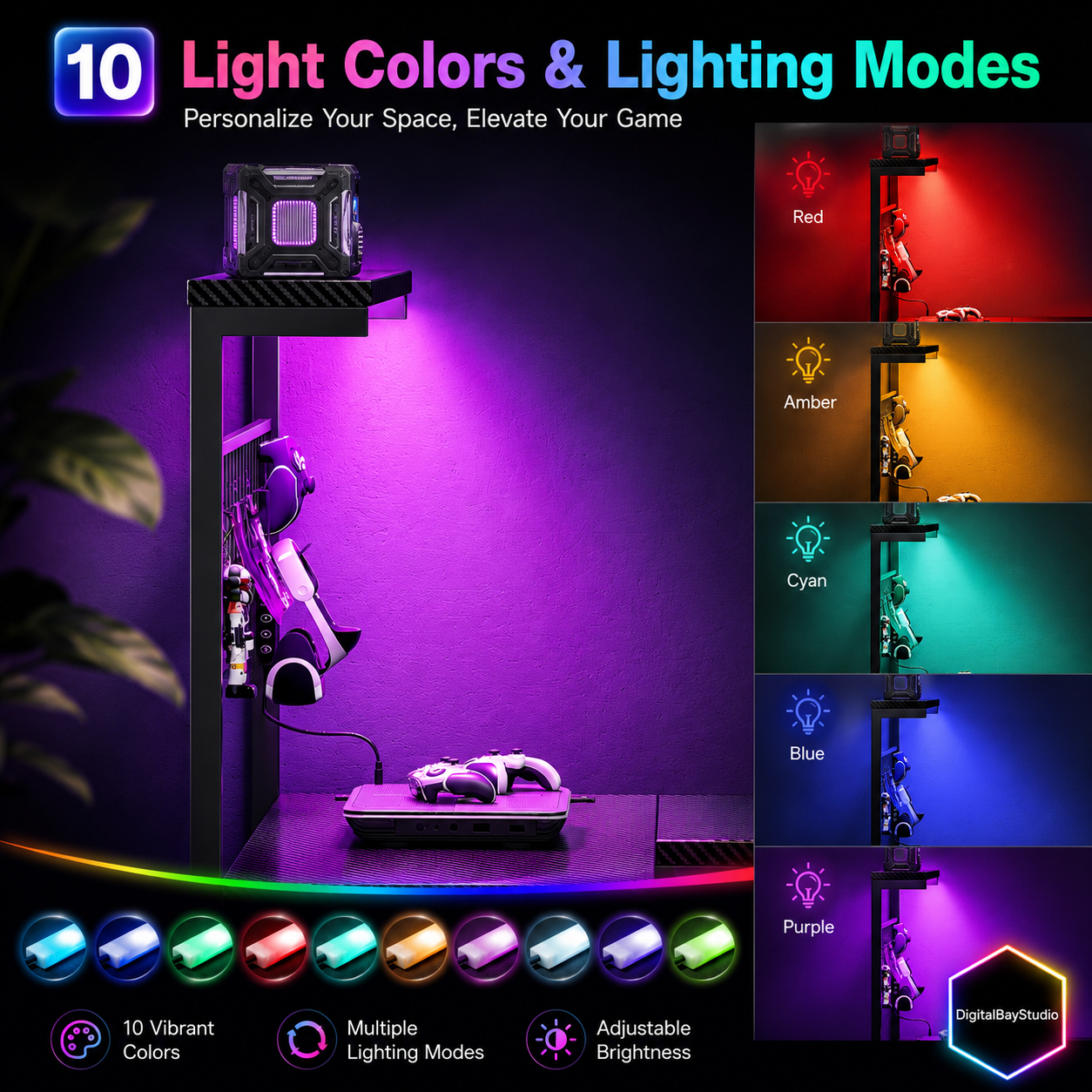 43” Corner Gaming Desk with LED Lights & Power Outlets – L Shaped Computer Desk with Hutch & 4 Drawers