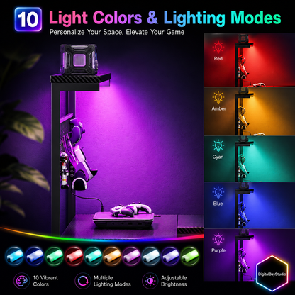 43” Corner Gaming Desk with LED Lights & Power Outlets – L Shaped Computer Desk with Hutch & 4 Drawers