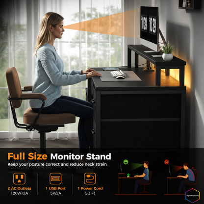 67” Gaming Desk with RGB LED Lights, Charging Station & 5 Drawers – Extra Large Gaming Workstation