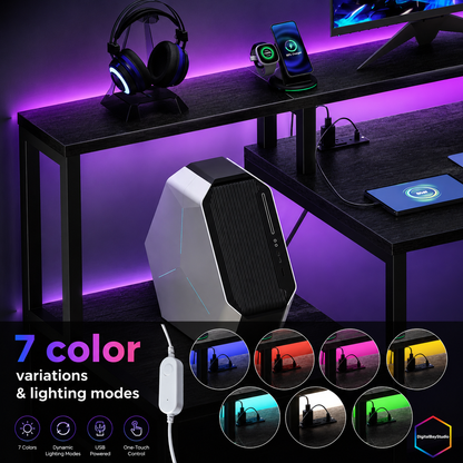 67” Gaming Desk with RGB LED Lights, Charging Station & 5 Drawers – Extra Large Gaming Workstation