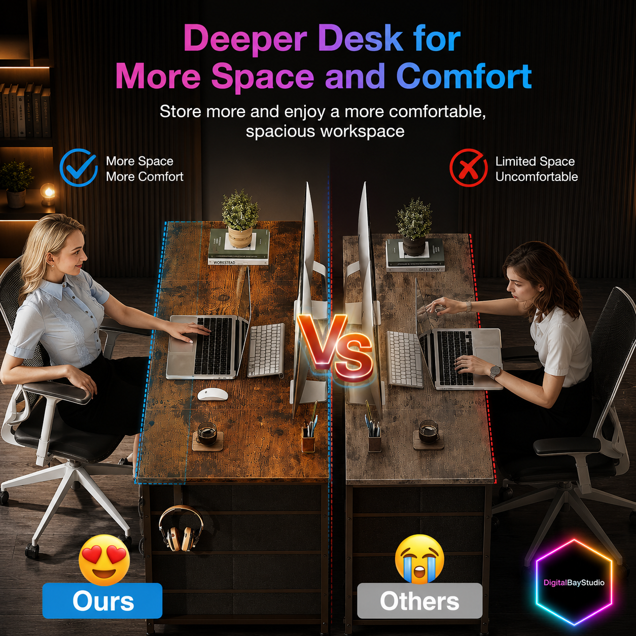 Farmhouse Computer Desk with 8 Fabric Drawers – 48" Study & Work Desk with Storage
