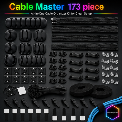 Cable Master 173 piece All-in-One Cable Organizer Kit for Clean Setup