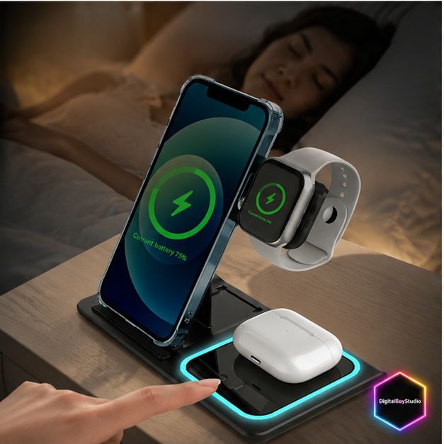 Wireless Charging Stand for Phone, Watch & Earbuds