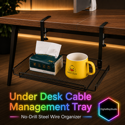 Under Desk Cable Management Tray | No-Drill Steel Wire Organizer