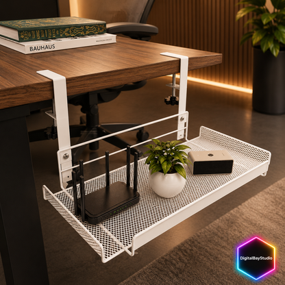 Under Desk Cable Management Tray | No-Drill Steel Wire Organizer