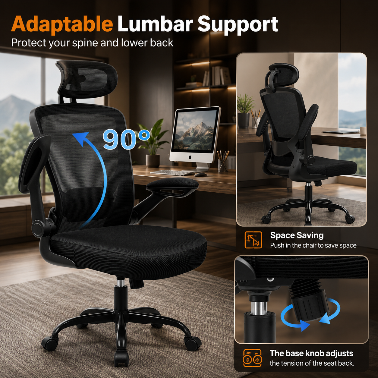 Executive Ergonomic Desk Chair – Big & Tall High Back Office Chair with Headrest, Lumbar Support & Breathable Mesh, Black
