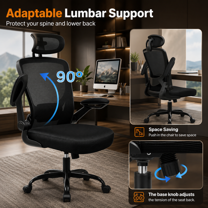 Executive Ergonomic Desk Chair – Big & Tall High Back Office Chair with Headrest, Lumbar Support & Breathable Mesh, Black