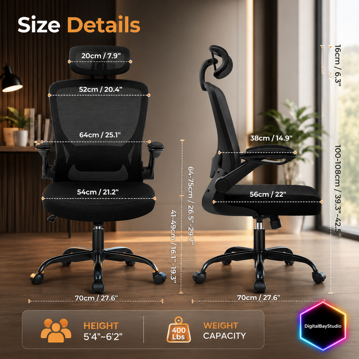Executive Ergonomic Desk Chair – Big & Tall High Back Office Chair with Headrest, Lumbar Support & Breathable Mesh, Black