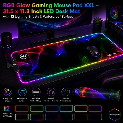 RGB Glow Gaming Mouse Pad XXL – 31.5 x 11.8 Inch LED Desk Mat with 12 Lighting Effects & Waterproof Surface