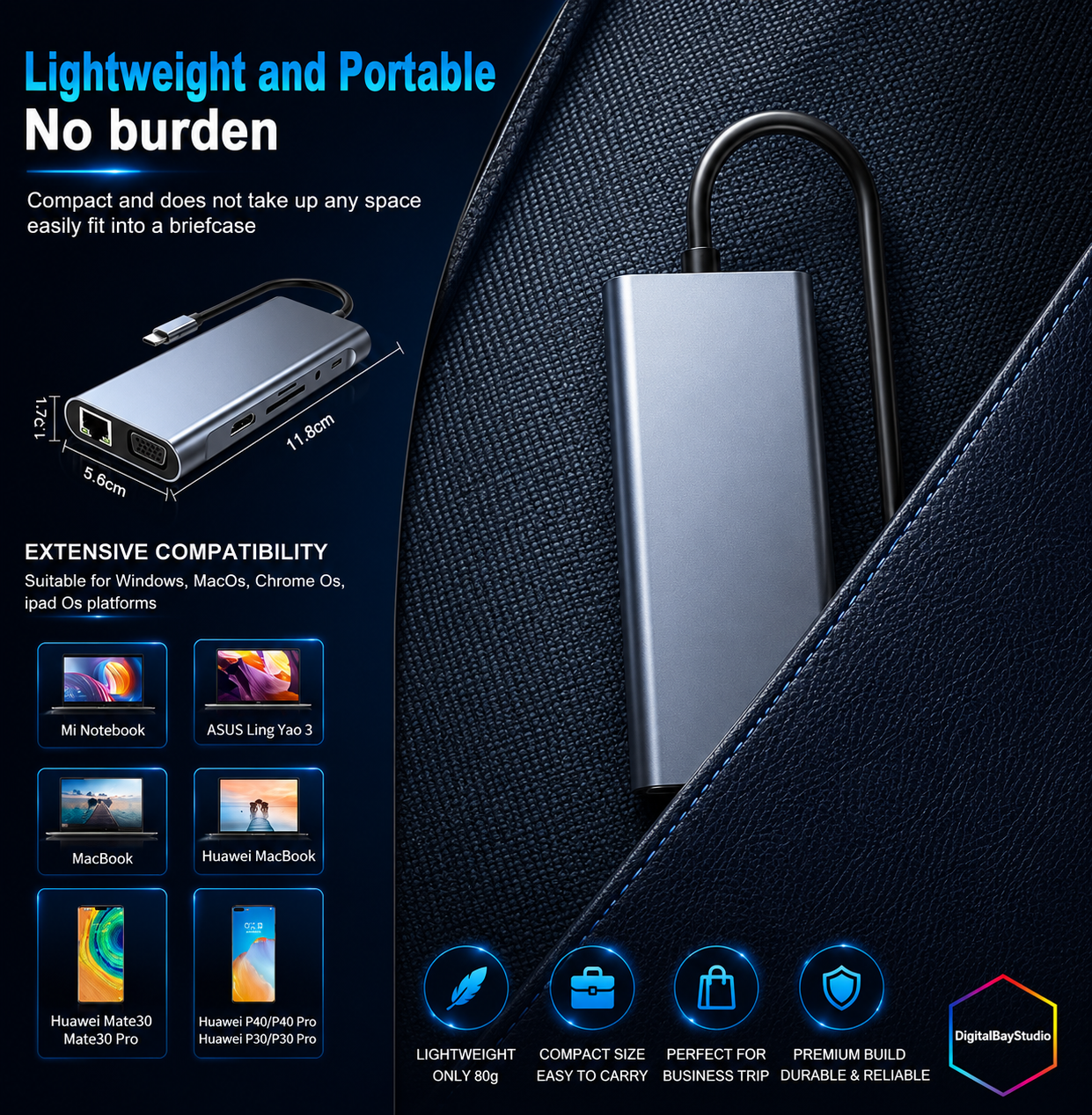 11-in-1 USB-C Expansion Hub – HDMI, VGA, Ethernet, SD Reader & PD Charging Dock for MacBook