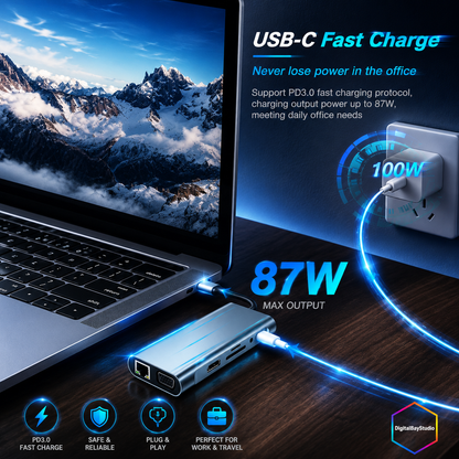 11-in-1 USB-C Expansion Hub – HDMI, VGA, Ethernet, SD Reader & PD Charging Dock for MacBook