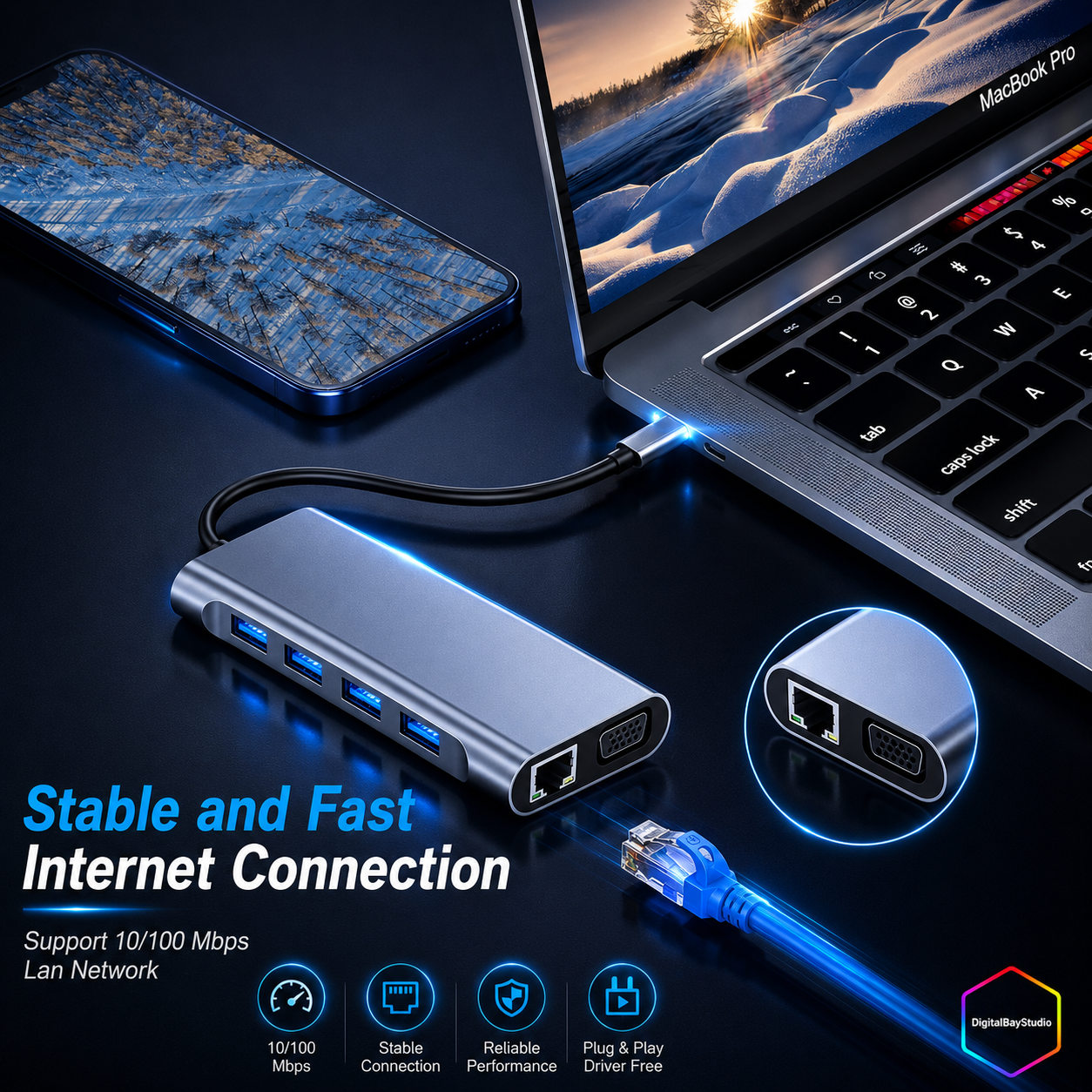 11-in-1 USB-C Expansion Hub – HDMI, VGA, Ethernet, SD Reader & PD Charging Dock for MacBook
