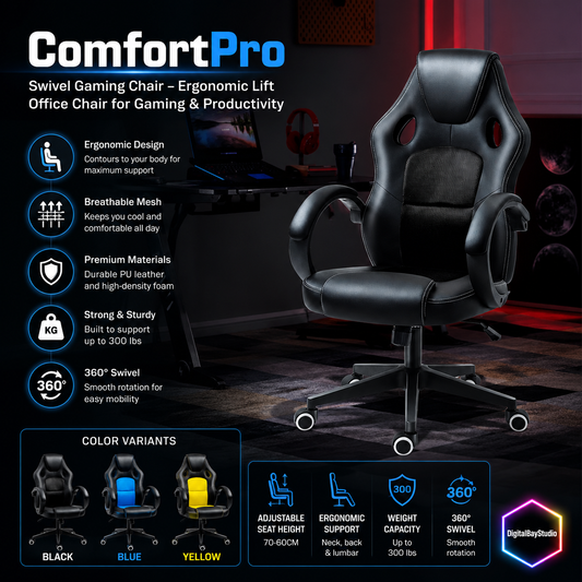 ComfortPro Swivel Gaming Chair – Ergonomic Lift Office Chair for Gaming & Productivity