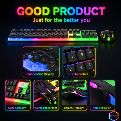 RGB Gaming Keyboard & Mouse Combo – Mechanical Feel LED Backlit Set for PC & Desktop Gaming
