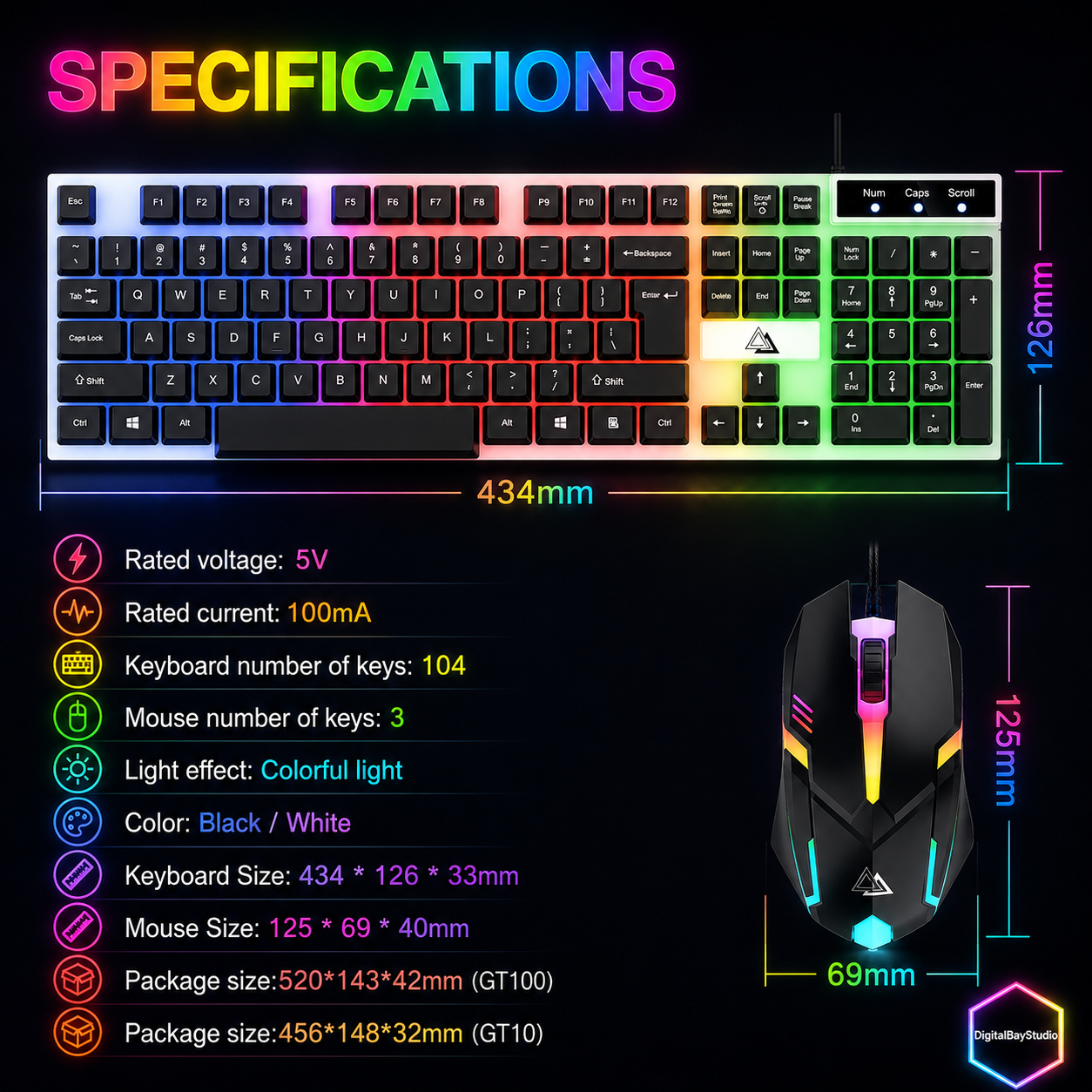 RGB Gaming Keyboard & Mouse Combo – Mechanical Feel LED Backlit Set for PC & Desktop Gaming