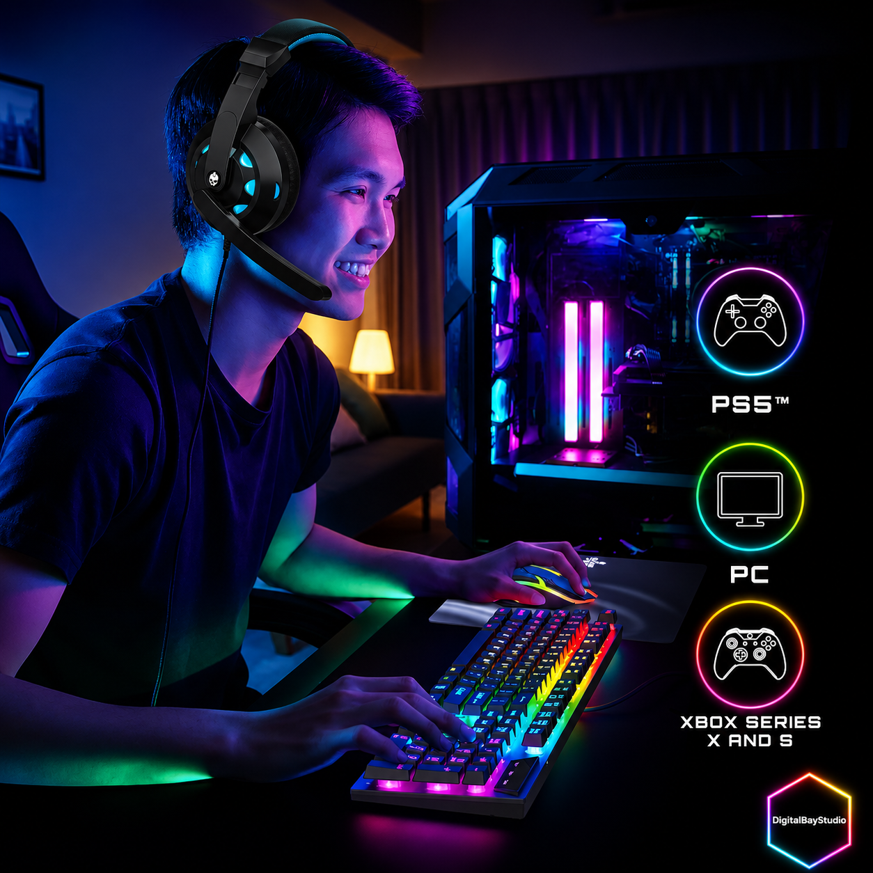 RGB Gaming Starter Pack – 4-Piece Keyboard, Mouse, Headset & Mouse Pad Combo