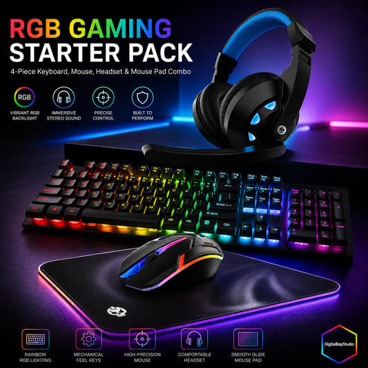 RGB Gaming Starter Pack – 4-Piece Keyboard, Mouse, Headset & Mouse Pad Combo