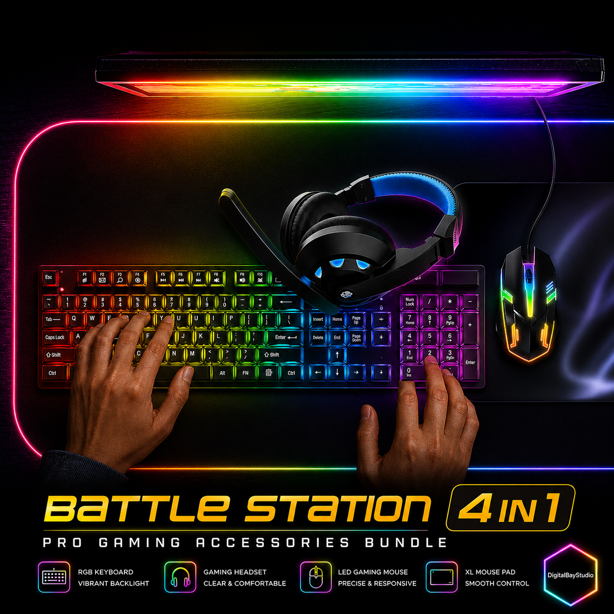 RGB Gaming Starter Pack – 4-Piece Keyboard, Mouse, Headset & Mouse Pad Combo