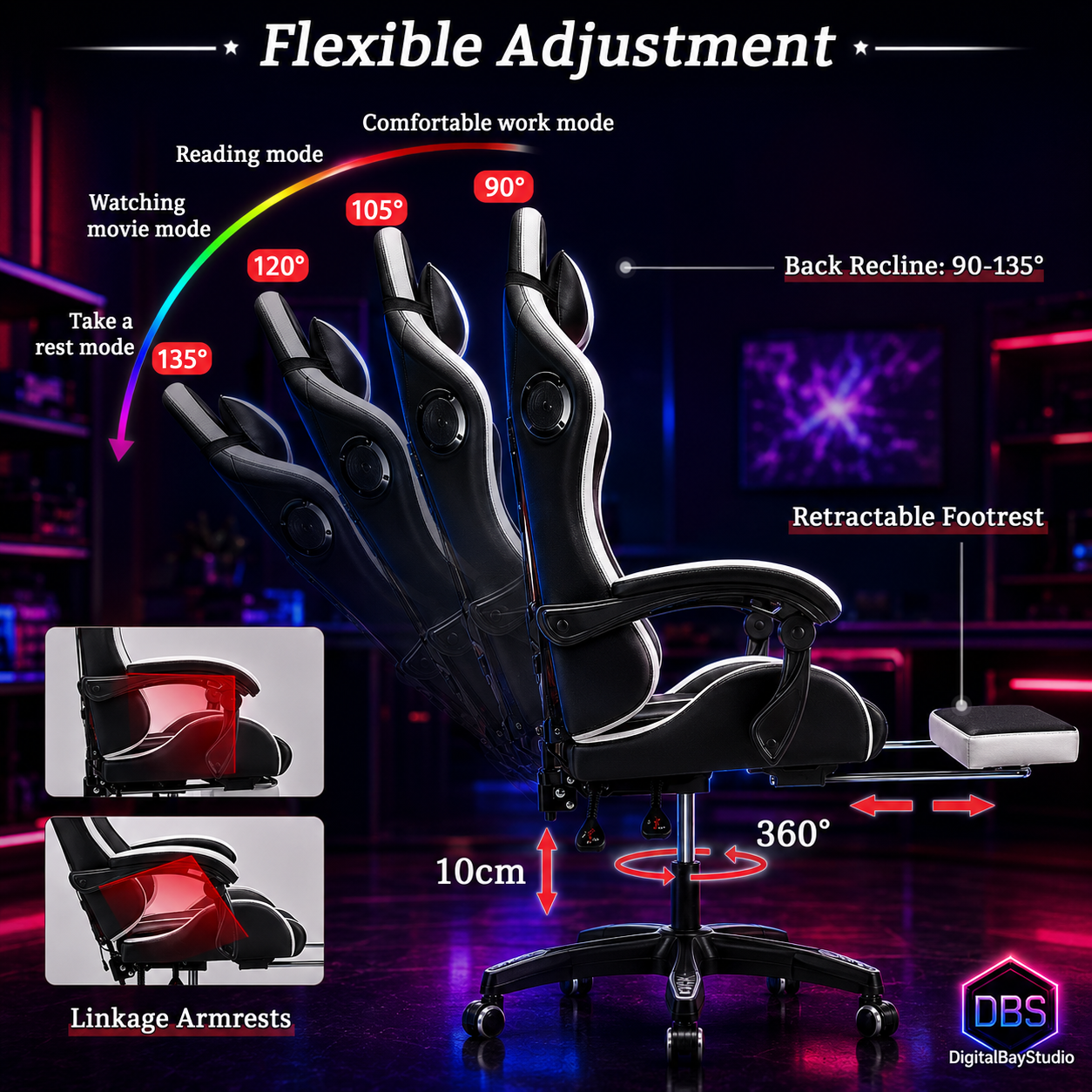 Massage Gaming Chair with Bluetooth Speakers – RGB Ergonomic Computer Chair with Footrest