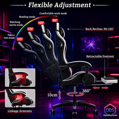 Massage Gaming Chair with Bluetooth Speakers – RGB Ergonomic Computer Chair with Footrest