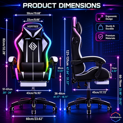 Massage Gaming Chair with Bluetooth Speakers – RGB Ergonomic Computer Chair with Footrest