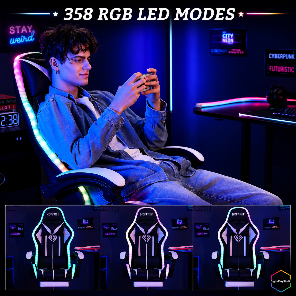 Massage Gaming Chair with Bluetooth Speakers – RGB Ergonomic Computer Chair with Footrest