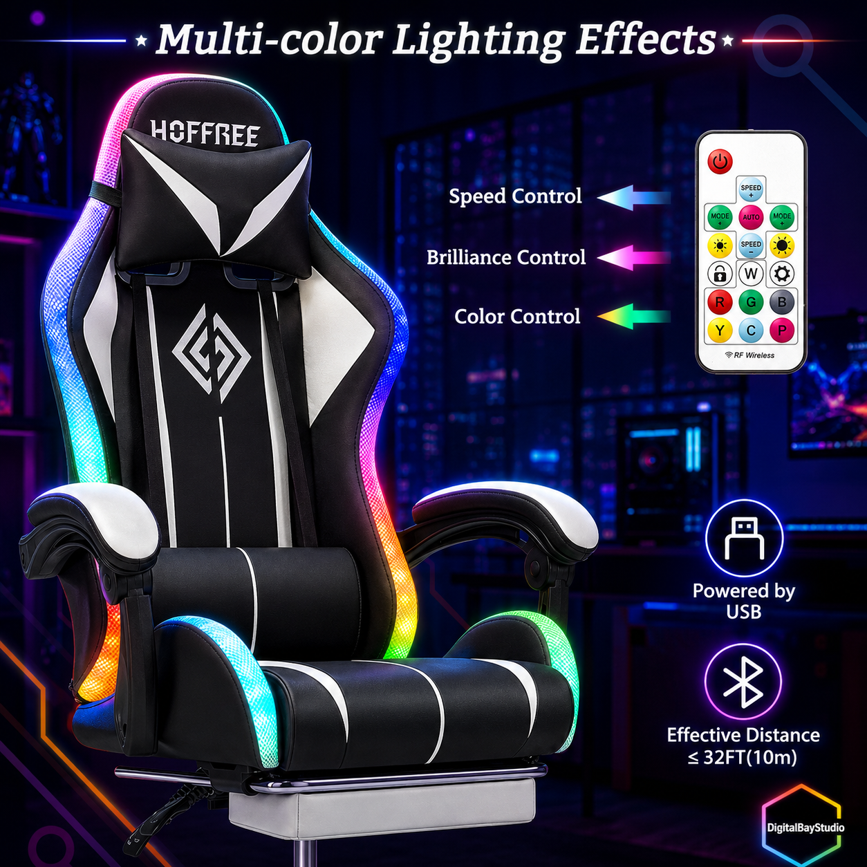 Massage Gaming Chair with Bluetooth Speakers – RGB Ergonomic Computer Chair with Footrest