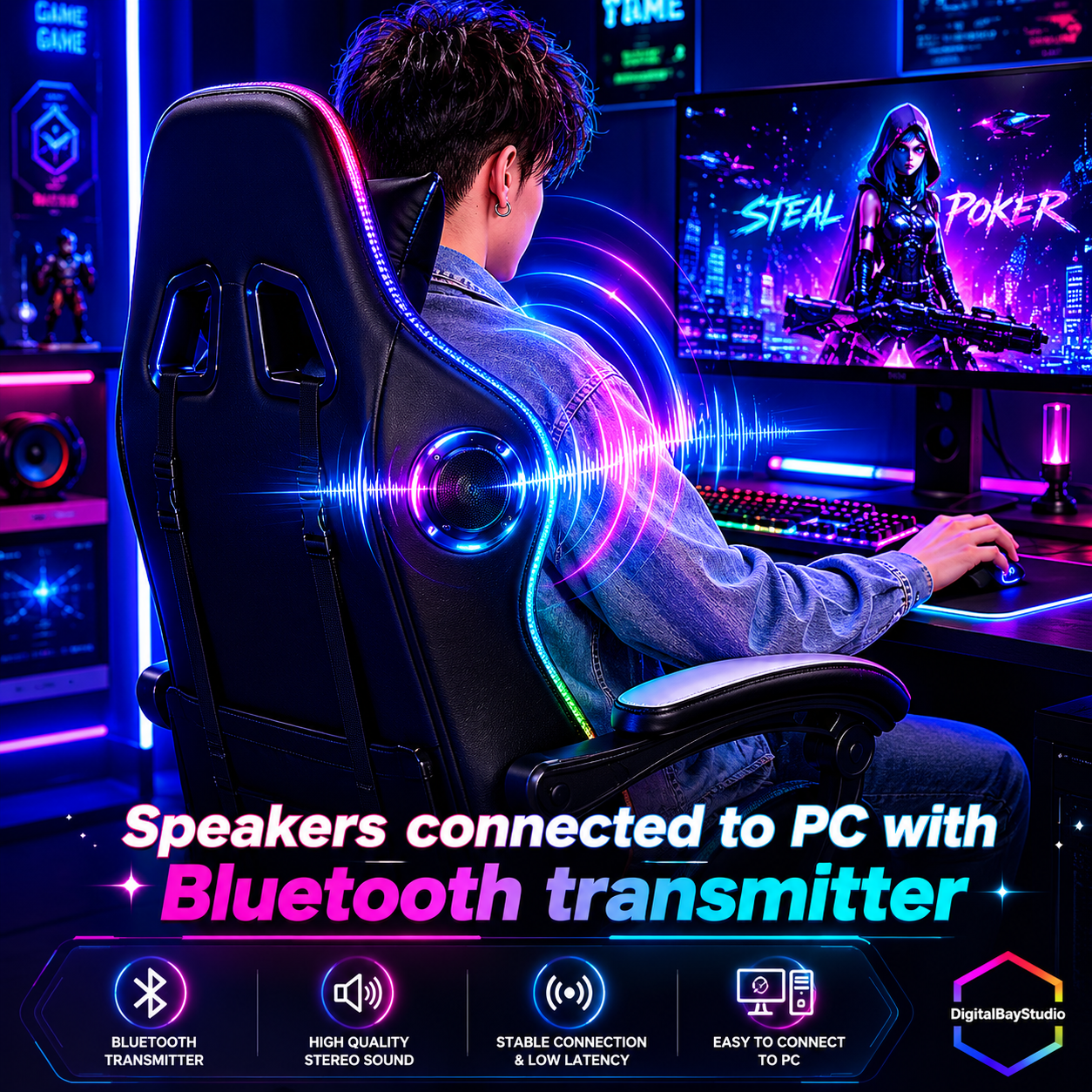 Massage Gaming Chair with Bluetooth Speakers – RGB Ergonomic Computer Chair with Footrest